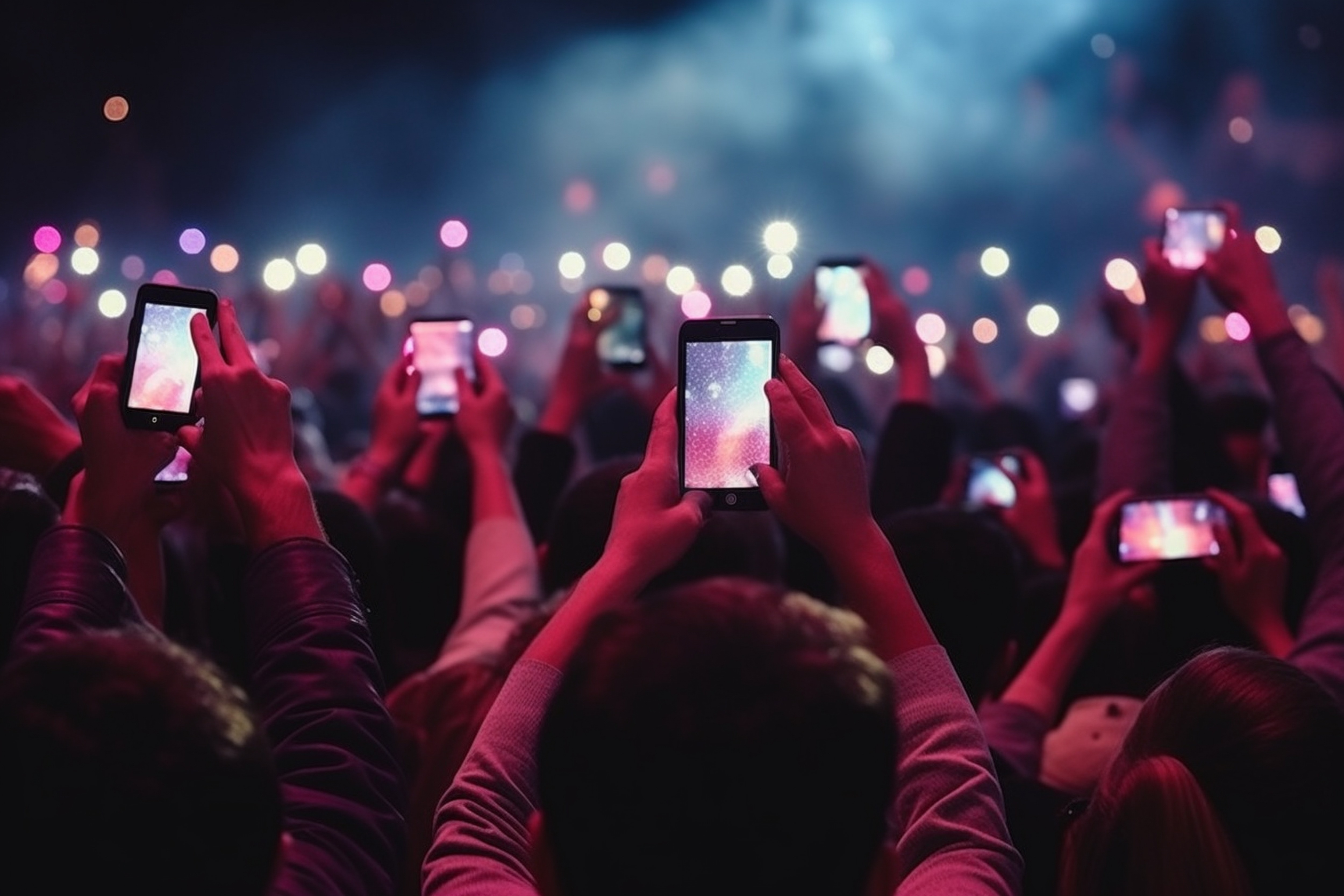 Eine Menge an Menschen hält Smartphones nach oben